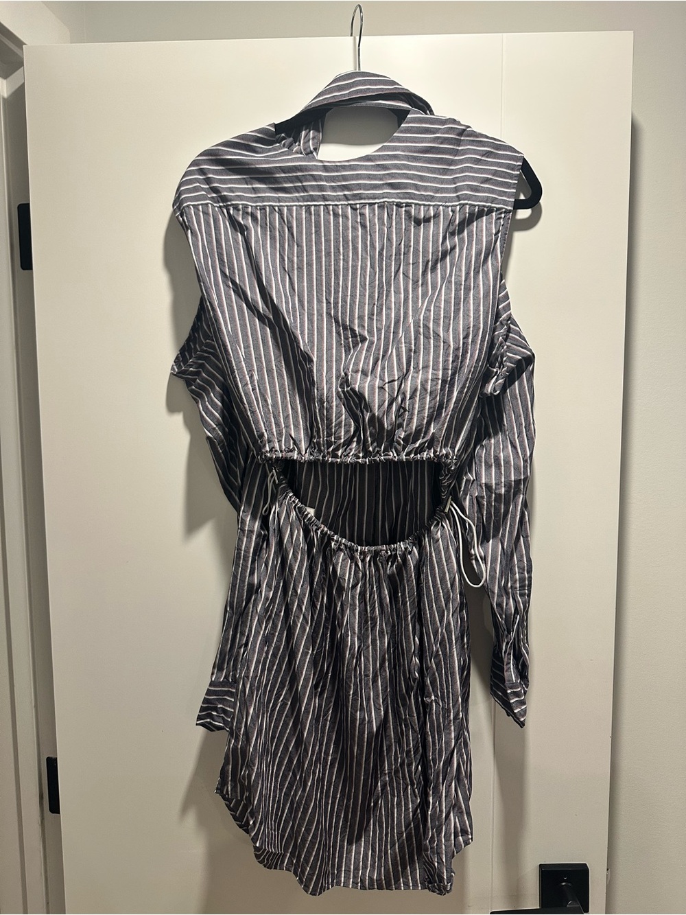 Y/Project Black and White Striped Deconstructed Button-Down Shirt Dress - Picture 4 of 5